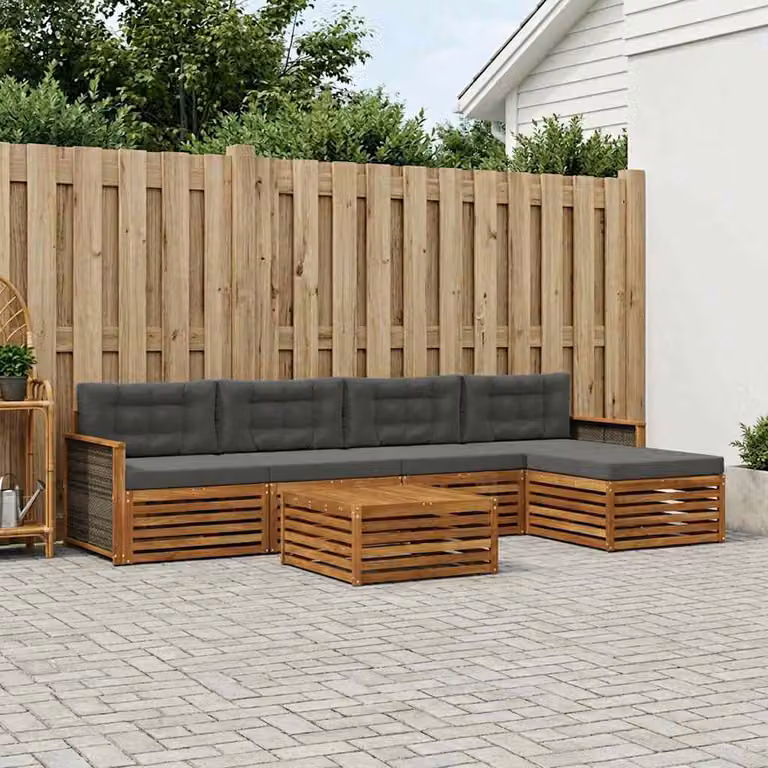 Set di divani da esterno vidaXL a forma di L composto da 6 pezzi in legno di acacia con cuscini inclusi, colori beige e antracite
