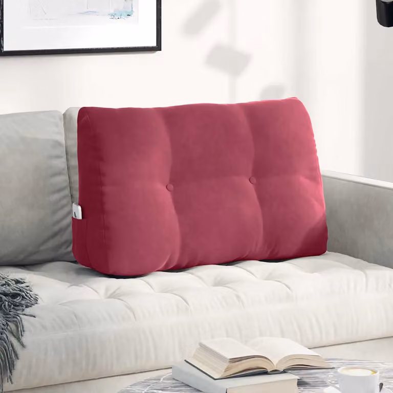 Cuscino per schiena sagomato vidaXL in velluto rosso, L 80 x P 24 x H 50 cm