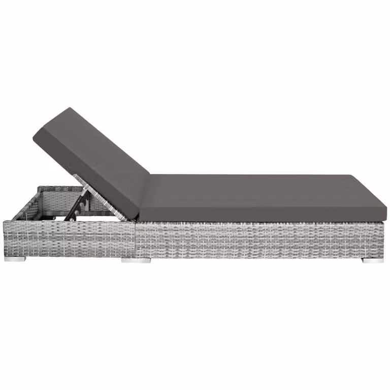 Set di 2 lettini in rattan con struttura in alluminio verniciato a polvere e tavolino TecTake GmbH, colore grigio e beige, con poggiatesta regolabile e coperture rimovibili