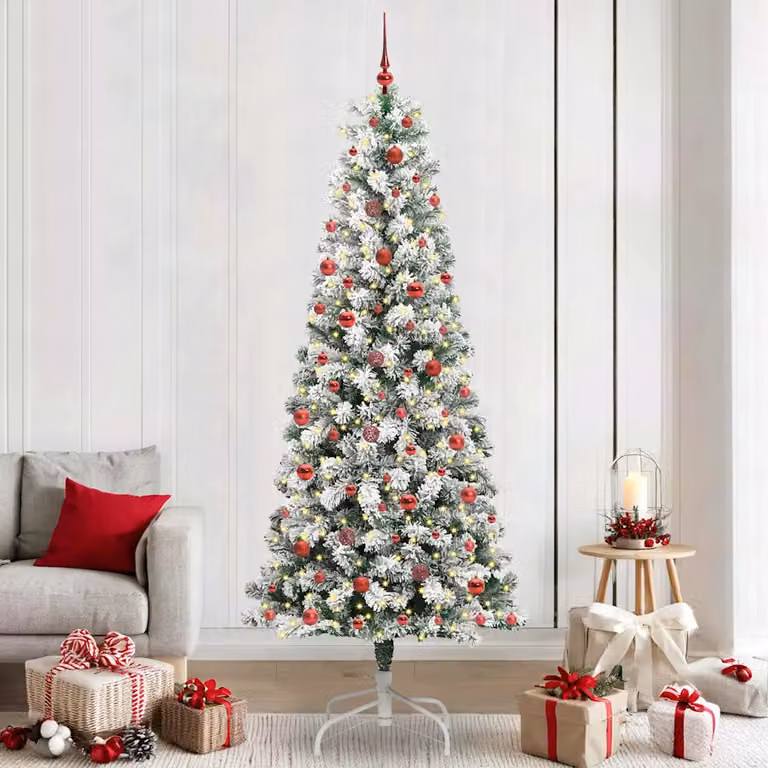 Albero di Natale Artificiale Moderno vidaXL con Rami Pieghevoli Verde e Bianco e Luci LED Warm White