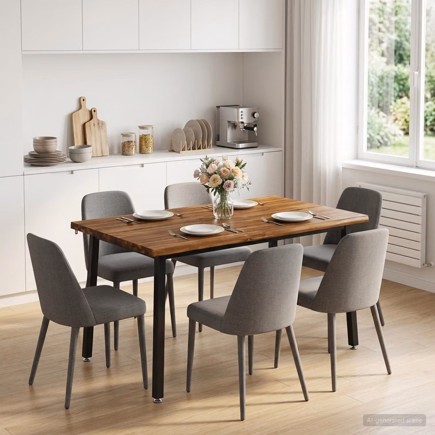 Tavolo da pranzo rettangolare moderno vidaXL in legno di acacia naturale e nero L: 140 cm, P: 80 cm, H: 75 cm
