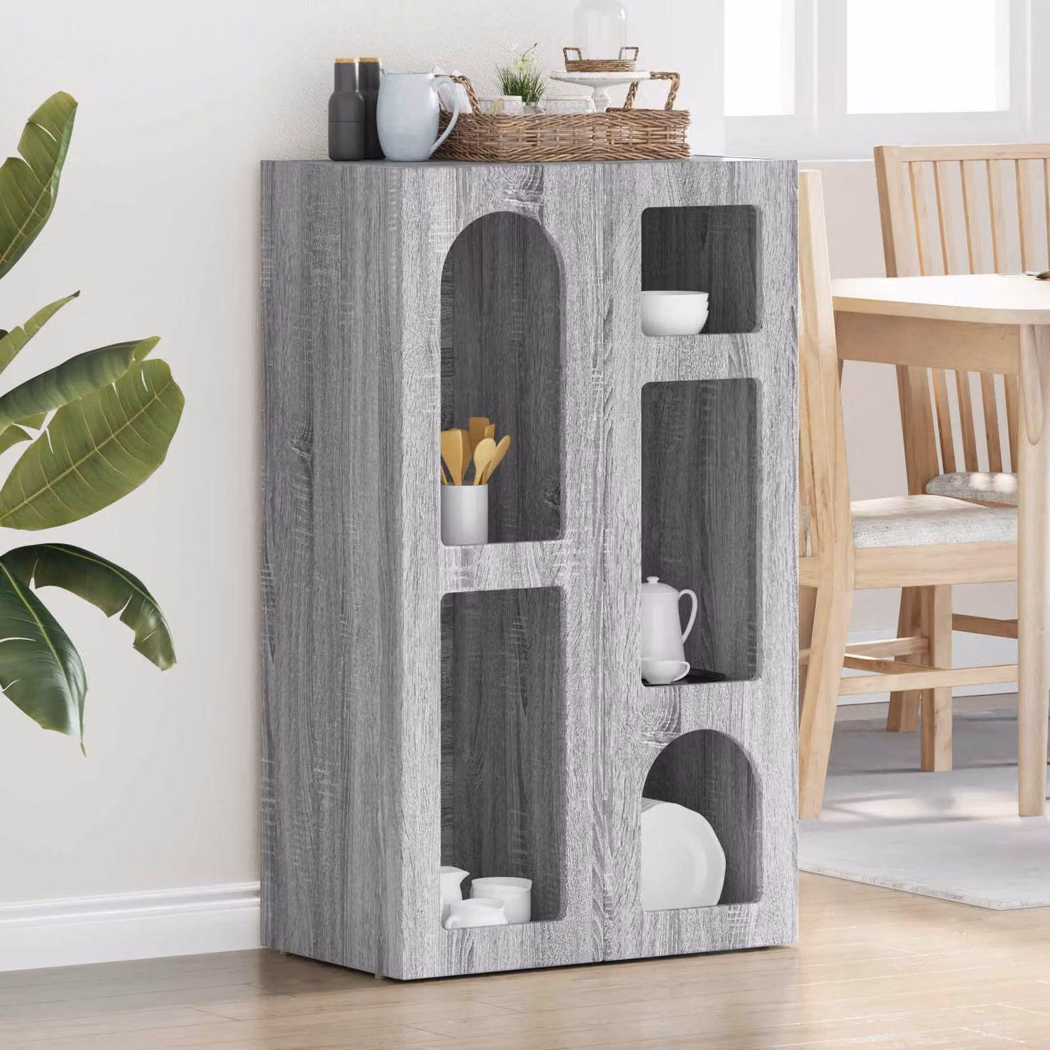 Credenza moderna vidaXL ELST in finitura Sonoma grigio opaco, L 59 cm x P 35 cm x H 100,5 cm