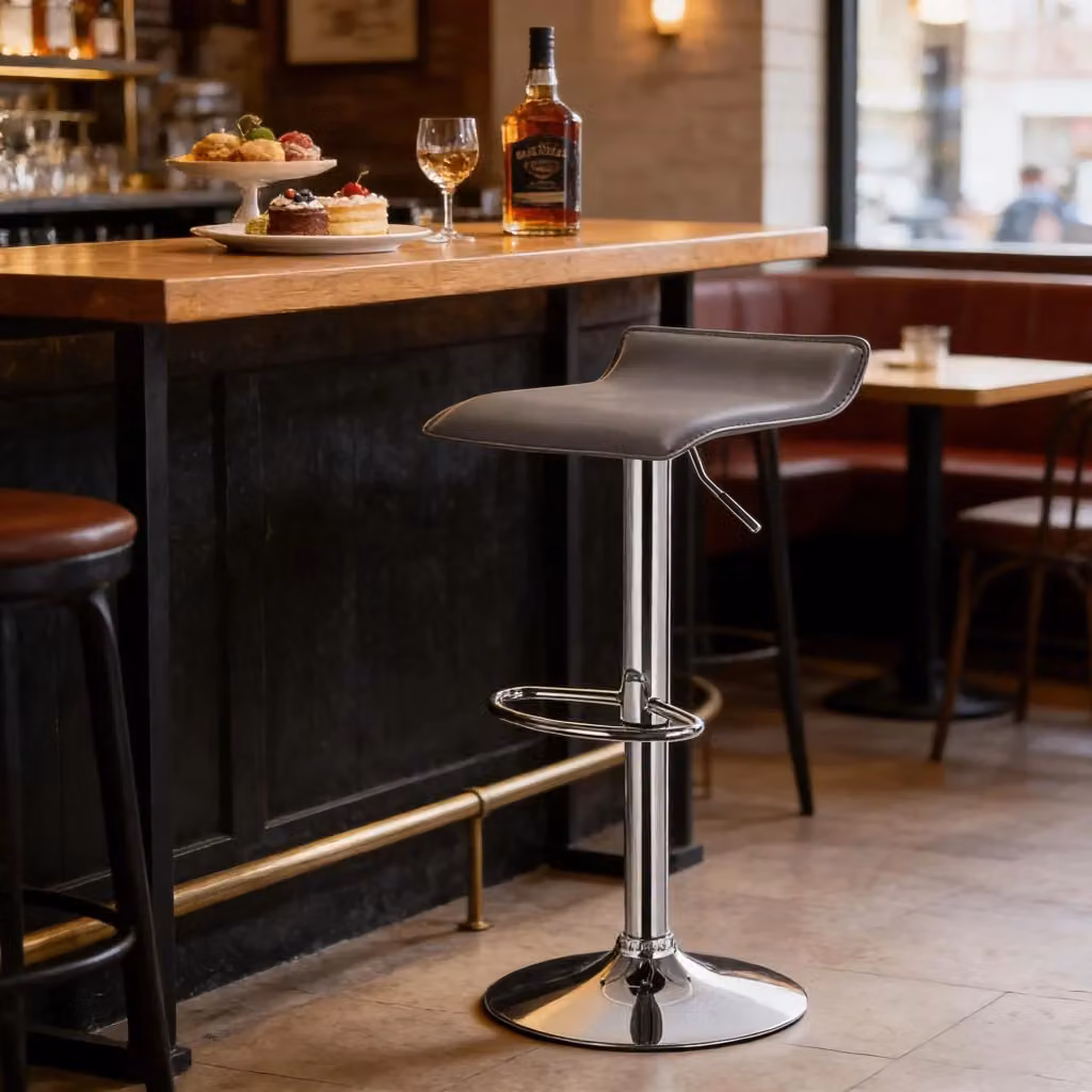 Sgabello da bar Chicfurn regolabile con rotazione 360 e design ergonomico in similpelle e acciaio grigio – 2