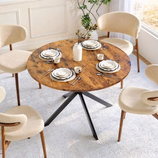 Tavolo da pranzo rotondo per 4-6 persone con piedi a X regolabili in ferro marrone vintage nero diametro 120 cm