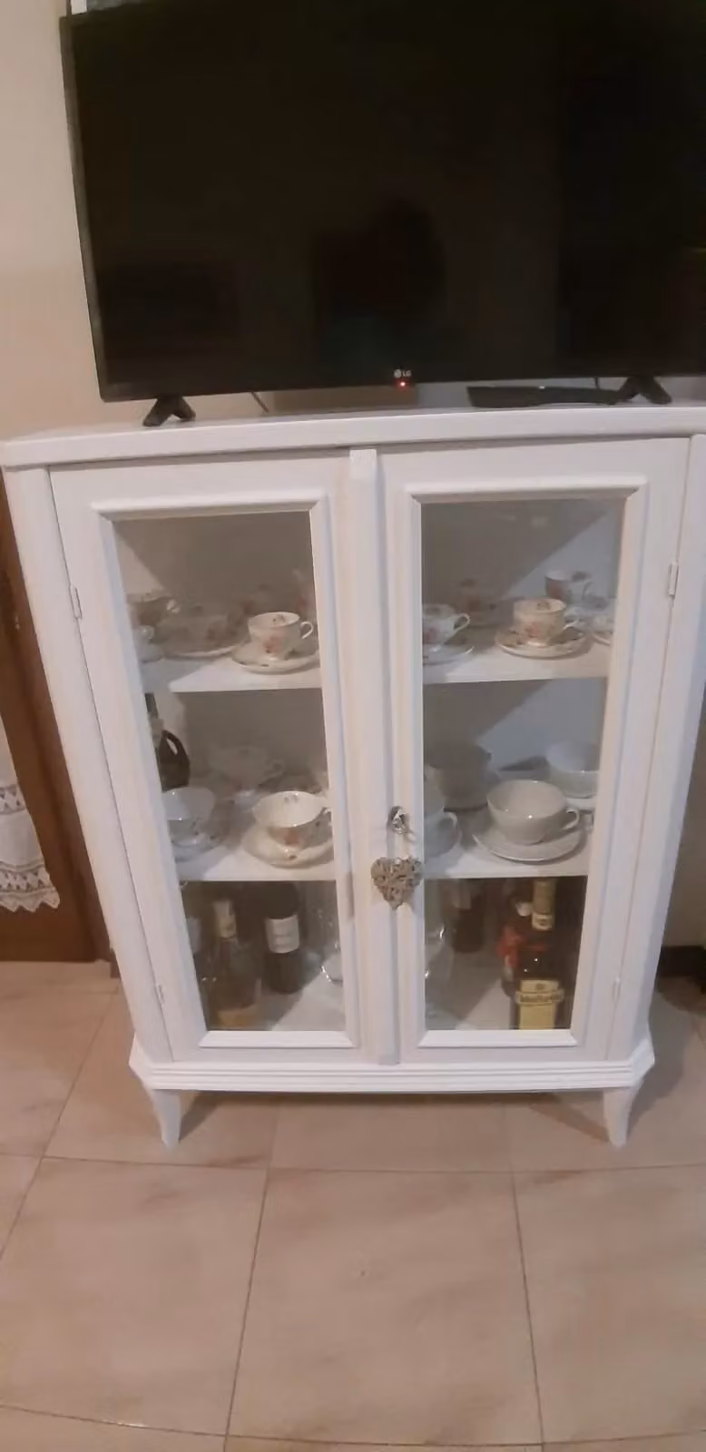 Vetrina in legno stile shabby chic con 2 ante in vetro bianco Mobili 2G L: 96 cm, P: 20 cm, H: 116 cm – 1