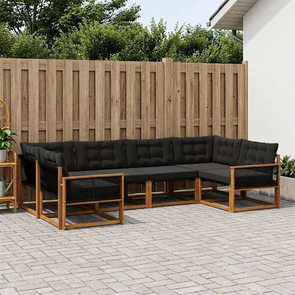 Set di divani da esterno vidaXL 6 pz in legno di acacia con cuscini, colore marrone e nero