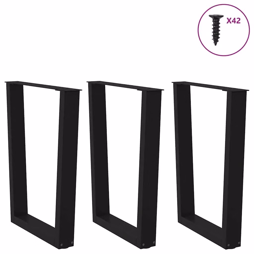 Set di 3 gambe geometriche per tavolo da pranzo in acciaio nero opaco con piedini regolabili, H: 73,3 cm, L: 70 cm – 2