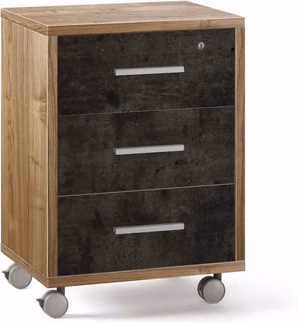 Cassettiera SARMOG con 3 cassetti su ruote, design moderno in finitura Noce Stelvio e Nero Ossido, L: 51 cm, P: 41 cm, H: 71 cm