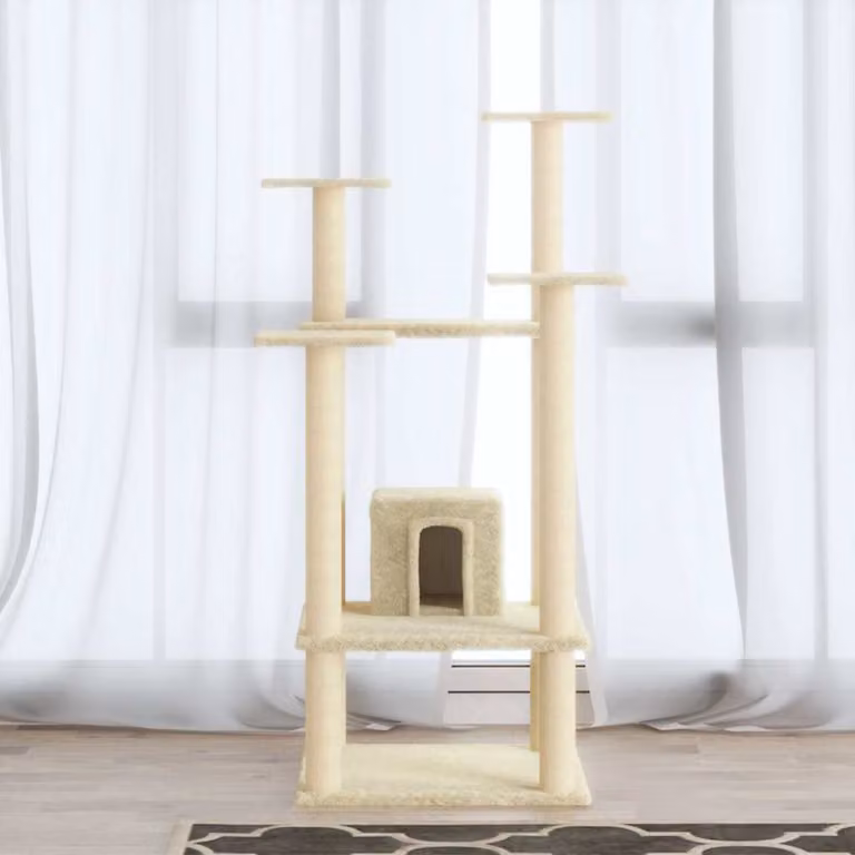 vidaXL Albero per Gatti con Pali Tiragraffi in Sisal Beige Altezza: 110 cm