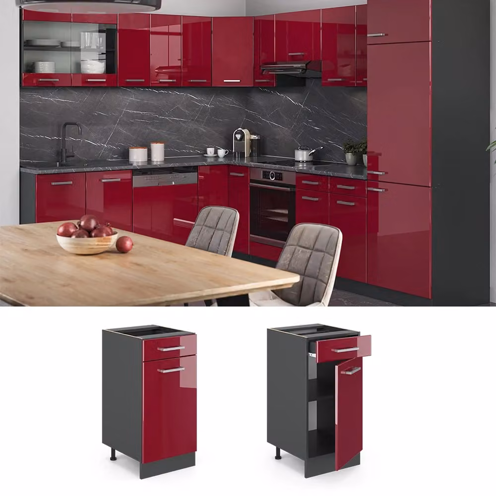 Mobiletto base per cucina Vicco R-Line Rosso lucido e Antracite con ripiani interni L: 40 cm, H: 81,6 cm, P: 60 cm – 2