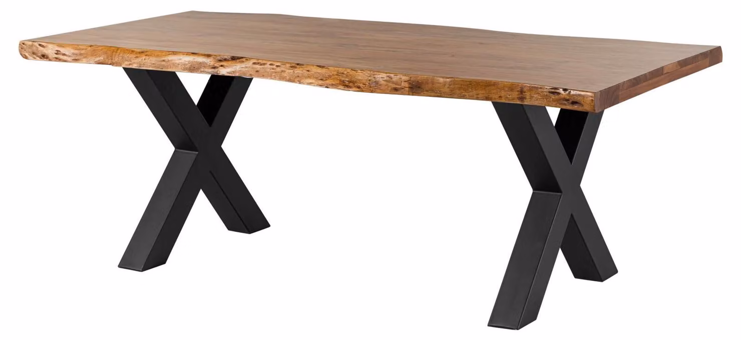 MASSIVMOEBEL24 | Tavolo da pranzo in legno acacia - laccato natur / ferro X - antracite mat 220x100x77 FREEFORM 5