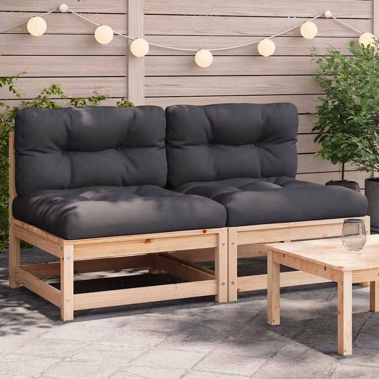 Set di 2 divani da giardino vidaXL senza braccioli con cuscini in legno di pino massello stile rustico