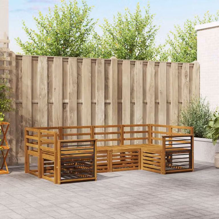 Set di divani da esterno vidaXL a forma di L in legno di acacia marrone con cuscini inclusi