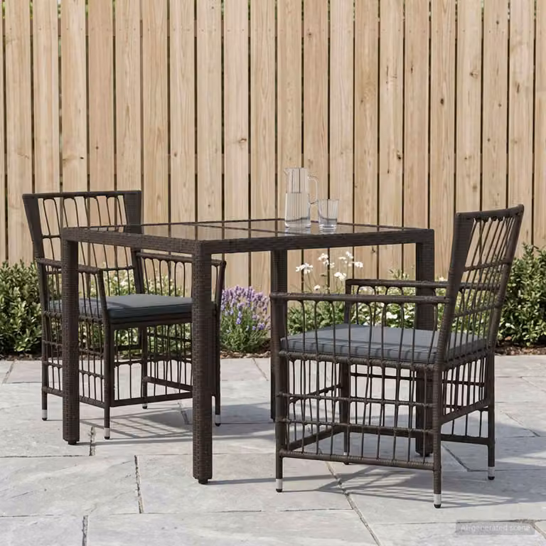 Set da pranzo per esterni vidaXL in polyrattan e vetro nero per giardino e terrazza