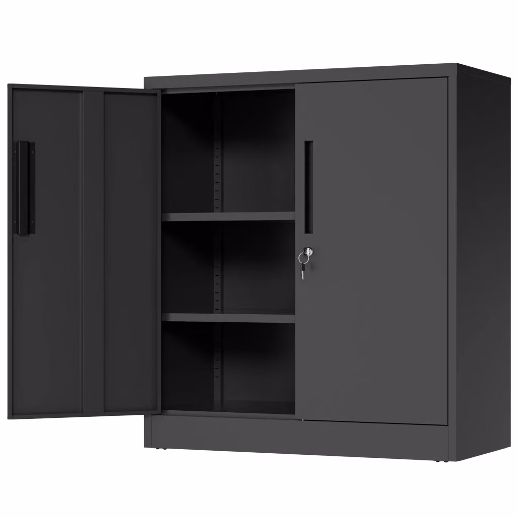 Armadio in metallo XYLO nero con ante scorrevoli e ripiani regolabili L: 60 cm, P: 40 cm, H: 180 cm – 2