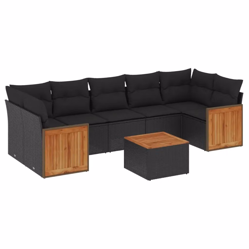 Set di Divani da Giardino vidaXL a Forma di L in Polyrattan Nero con 8 Cuscini e Tavolino da Esterno – 2
