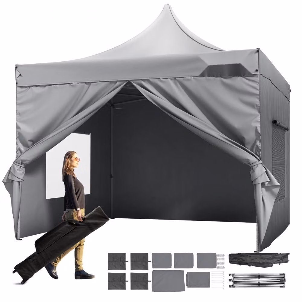 Padiglione 304,8x304,8x320cm - Tenda da giardino di alta qualità in tessuto argentato 500DPoliuretano- Padiglione pieghevole regolabile in altezza, compresa la borsa per riporlo - Tenda da festa per 6-8 persone - Tenda pop-up - Tenda pieghevole per campeg