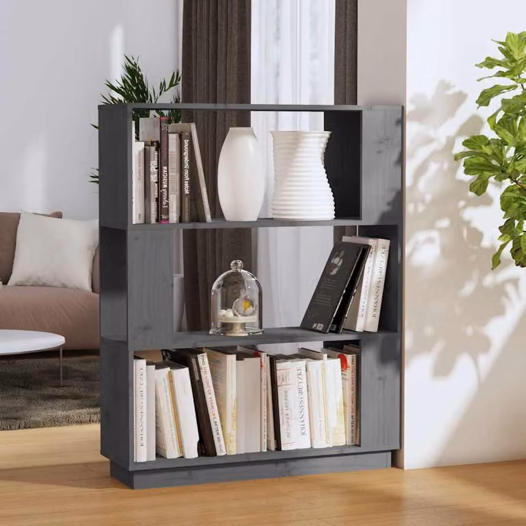 Libreria/Divisorio vidaXL in Legno Massello di Pino Grigio L: 80 cm, P: 25 cm, H: 101 cm