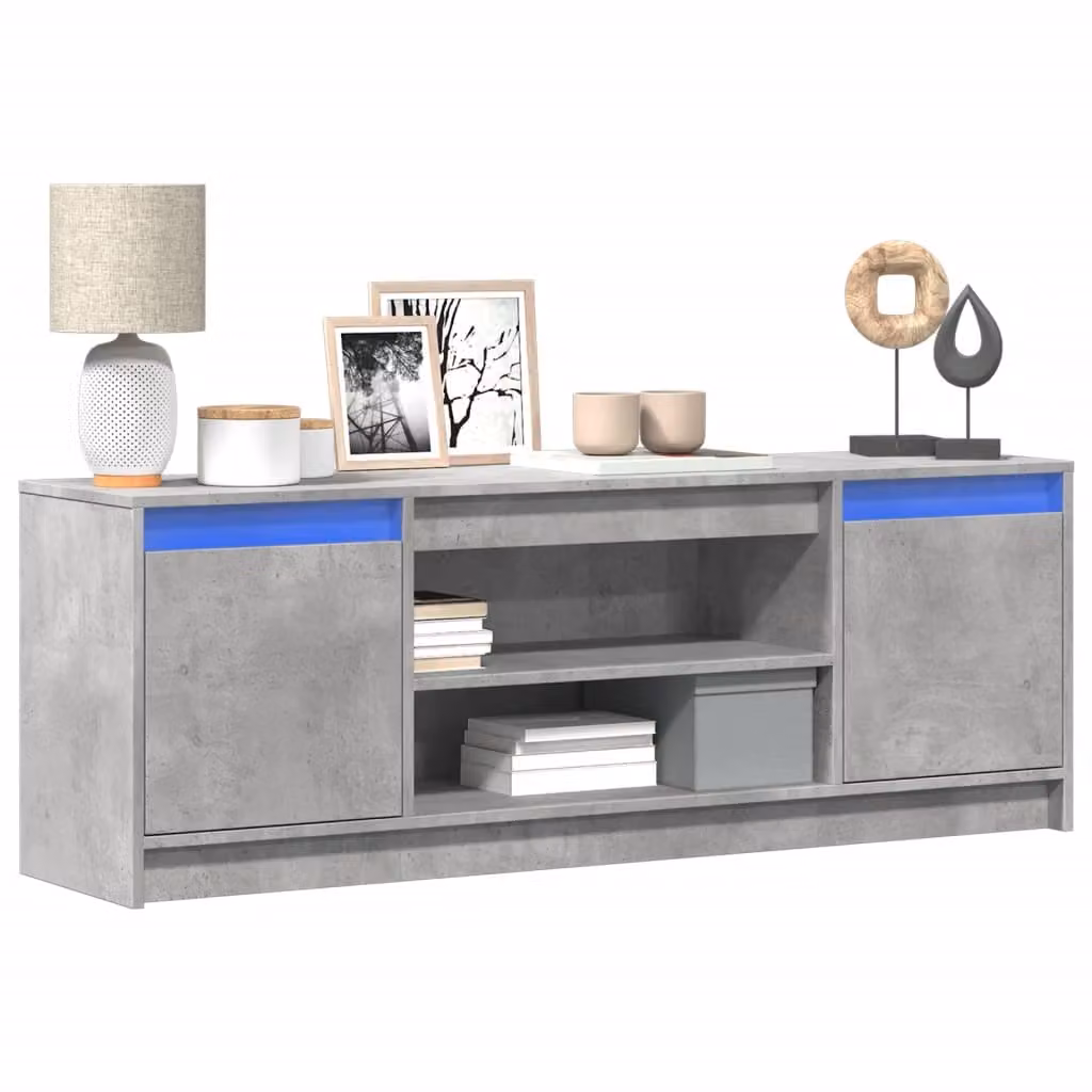 vidaXL Mobile Porta TV con LED Grigio Cemento in MDF e Legno, L: 139,5 cm, P: 34 cm, H: 50 cm