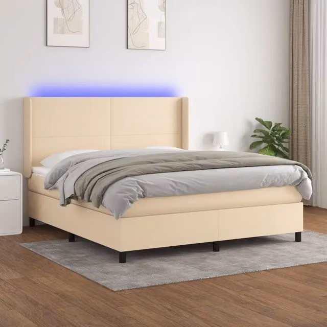 Letto Ibrido con Materasso a Molle Insacchettate e Illuminazione LED vidaXL, Colore Beige e Bianco, L/P: 160 x 200 cm – 1