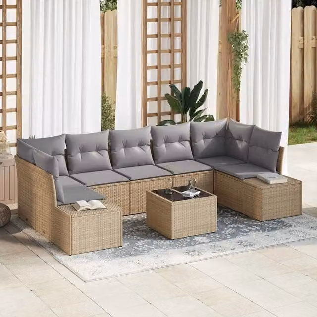 Set Divano da Giardino 8 pz Beige e grigio polyrattan 3355649