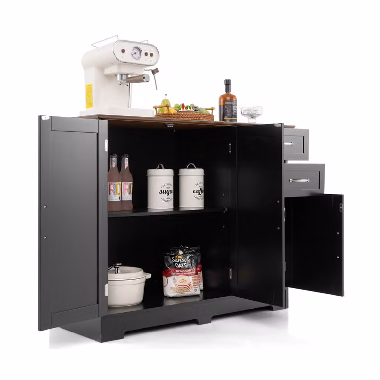 Mobile contenitore COSTWAY con 2 ante e 2 cassetti, ripiano regolabile, mobile contenitore per credenza buffet nero