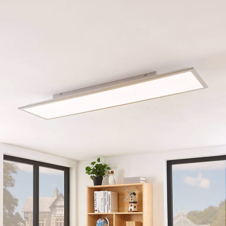 Pannello LED Lindby Stenley, 4.000 K, 120 cm x 30 cm, argento/bianco Stenley, Bianco / Opale, Cucina, Plastica, Moderno, Pannello LED