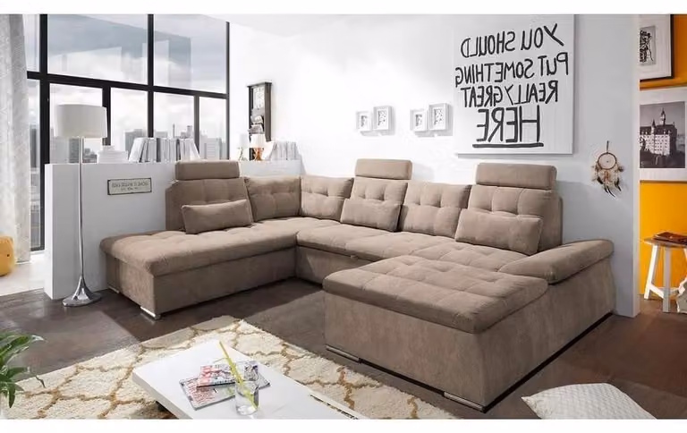 Bettfunktion Ecksofa U-Form Sofa Couch Design Couch Polster Textil Modern Schlaf