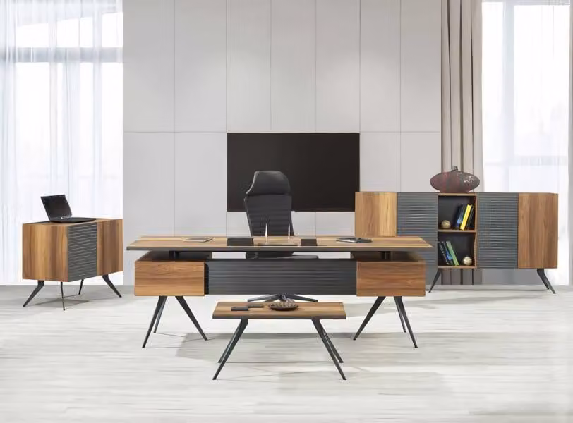 Schreibtisch Couchtisch Sideboard Büroassistentin Dunkles Holz Arbeitszimmer