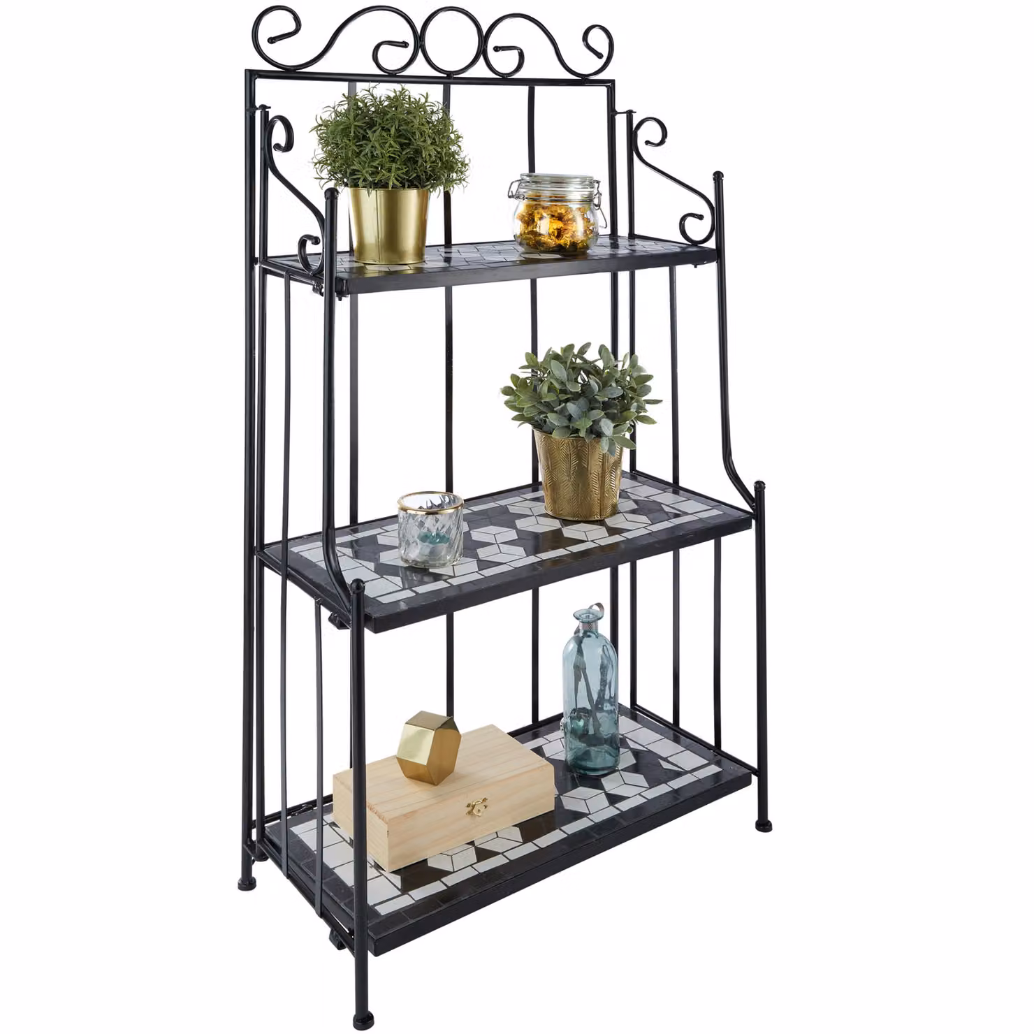 Scaffale metallico moderno tectake Mosaico a 3 ripiani nero/bianco L: 114,0 cm, P: 29,0 cm, H: 61,0 cm – 2