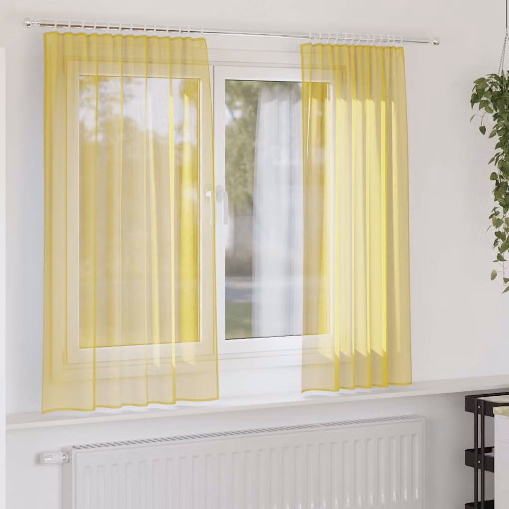 Set di 2 tende in voile semi-trasparenti vidaXL, colore giallo, con tasche per asta, L: 140 cm, H: 175 cm