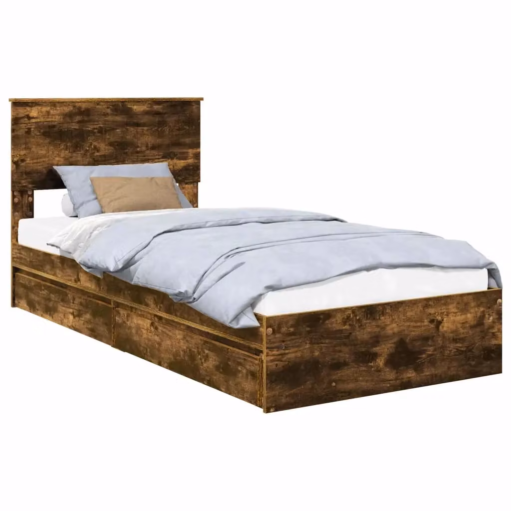 Letto con contenitore e cassetto moderno vidaXL in legno color marrone L: 200 cm, P: 90 cm, H: 210 cm – 2