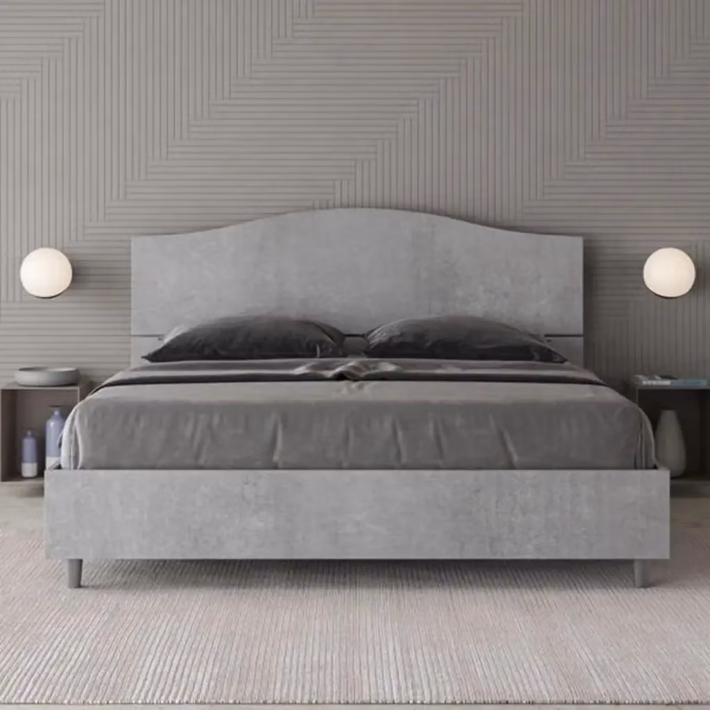 Letto matrimoniale Ityhome in tessuto grigio con struttura imbottita L: 160 cm, P: 200 cm, H: 114 cm – 2