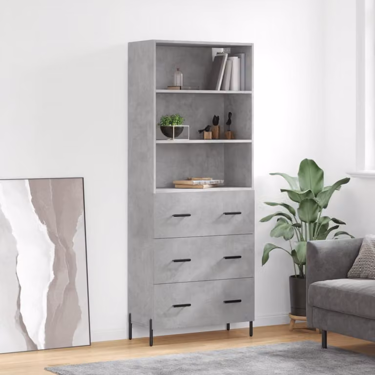 Credenza moderna vidaXL in legno e metallo grigio con ante a battente e ripiani interni L: 69,5 cm, P: 34 cm, H: 180 cm