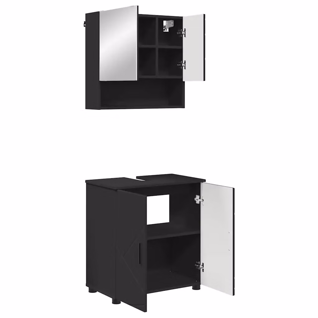Set di mobili per il bagno vidaXL composto da mobile lavabo e armadietto con specchio in stile moderno nero opaco L/P/H: 61 x 35 x 64 cm – 2