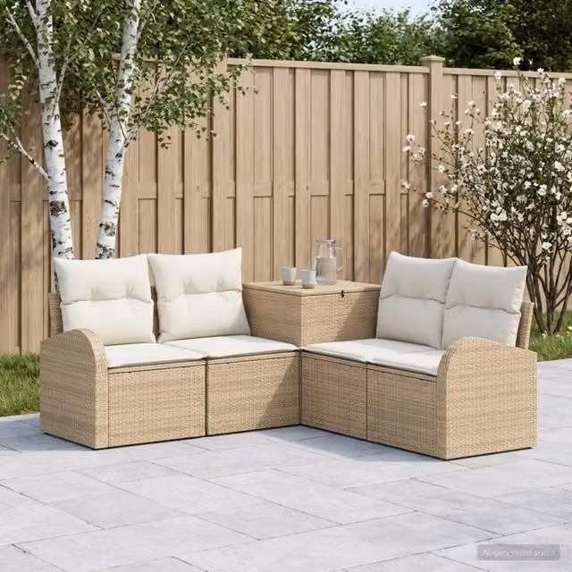 Set di divani da giardino a forma di L con struttura in metallo e cuscini inclusi vidaXL, Beige e Bianco – 1