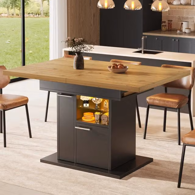 Tavolo allungabile REDOM moderno in MDF nero con LED e spazio contenitore L/P/H: 110-140 x 80 x 77,2 cm