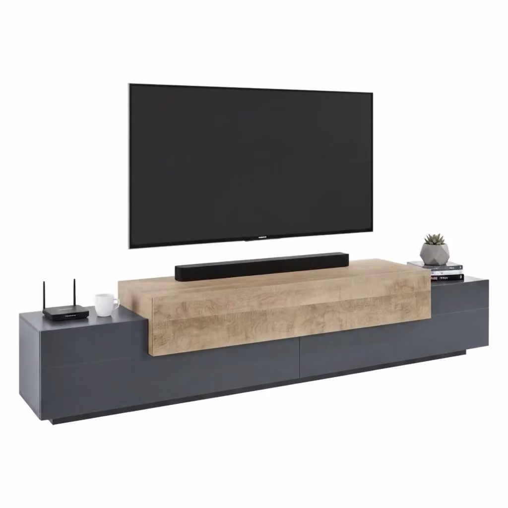 Mobile porta TV Tiche DMORA, Credenza bassa da soggiorno moderna in Antracite e Acero, L: 240 cm, P: 45 cm, H: 52 cm – 2