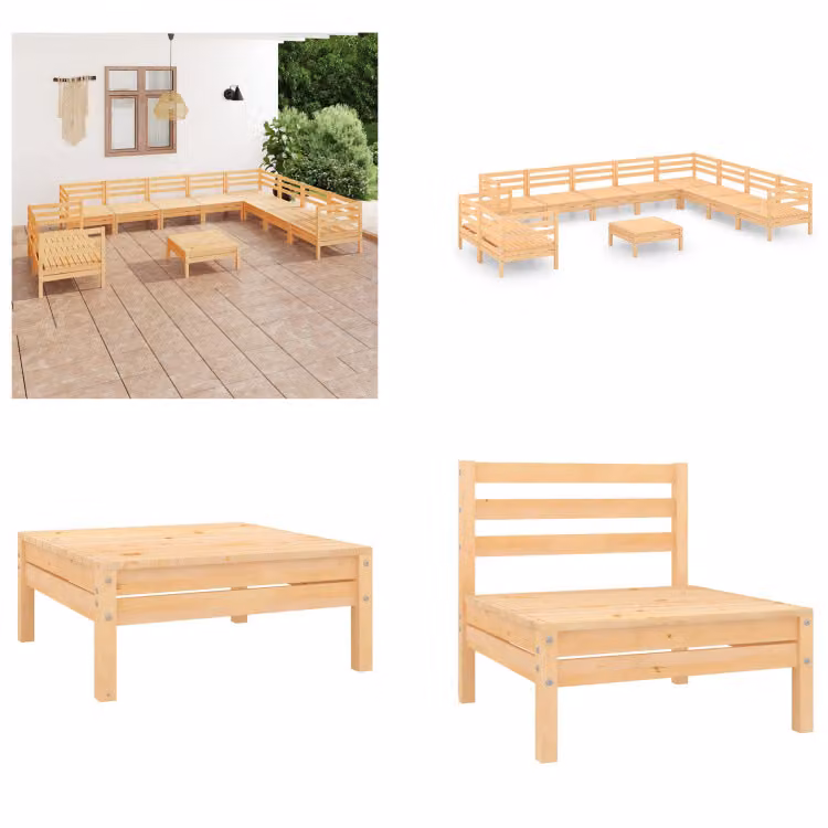 vidaXL set salotto da giardino 11 pezzi pino massiccio - set salotto da giardino - set salotto da esterno - divano in legno - divano da giardino in legno