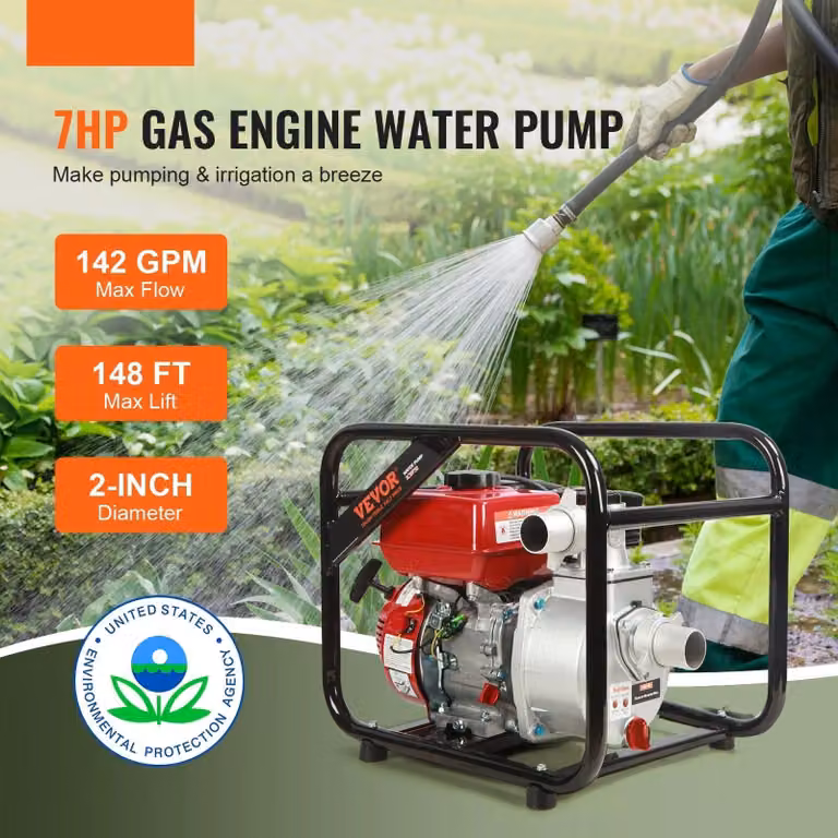Pompa per acqua - Pompa utilitaria - Pompa per acqua a motore a benzina - Motore a 4 tempi - 7 HP - 265 GPM