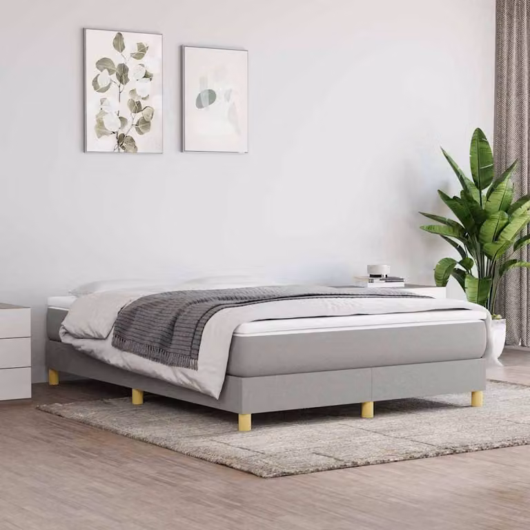 Letto ibrido vidaXL con giroletto a molle e materasso in tessuto, Grigio e Bianco, L 140 cm x P 200 cm