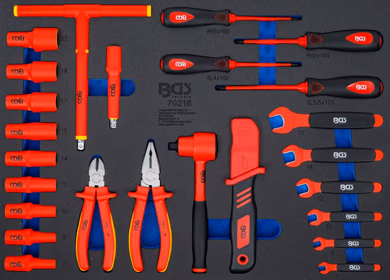 BGS carrello da officina inserto 3/3: set di chiavi a bussola VDE a bussola quadra 10 mm (3/8") 26 pezzi - 70218