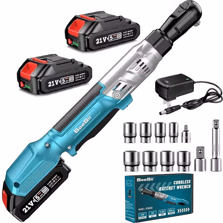 Chiave a cricchetto a batteria - Chiave angolare elettrica - Attacco quadrato da 0,95 cm - 21 V - 90 Nm - 2 batterie - Adatta per riparazioni auto - Valigetta porta attrezzi