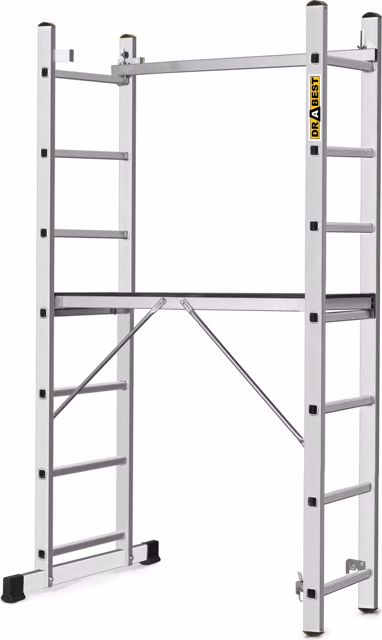 Drabest | Scala multiuso + ponteggio BASIC - ponteggio a scala 2x7, capacità di carico della piattaforma: 150 kg, dimensioni della piattaforma: 33x114