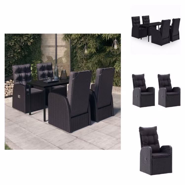 vidaXL Set da pranzo da giardino 5 pezzi con cuscini nero - Set di mobili da giardino