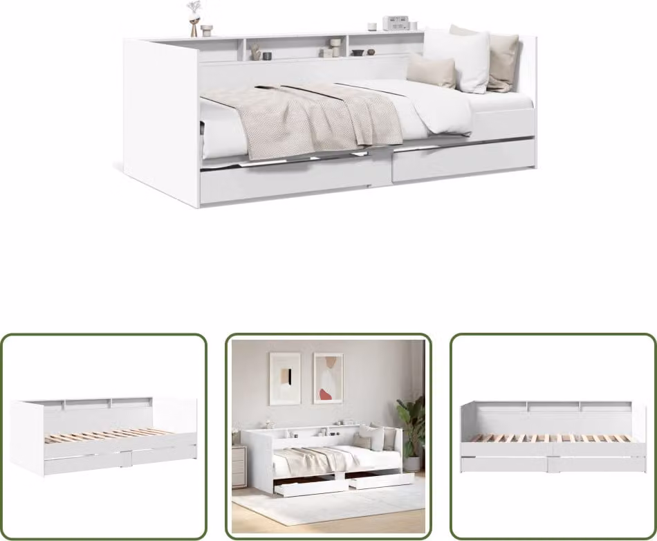 The Living Store Letto da giorno con cassetti bianco 90x190 cm materiale legno