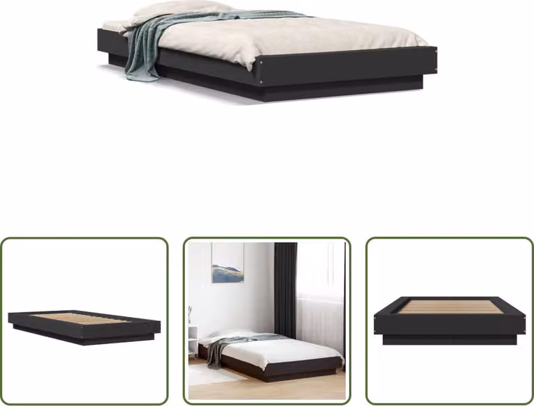 The Living Store Struttura letto nera 75x190 cm in materiale ligneo