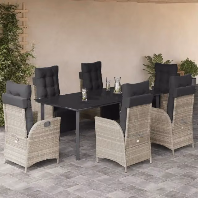 Set da pranzo da giardino moderno vidaXL in polyrattan con piano in vetro, 7 pezzi, antracite – 1