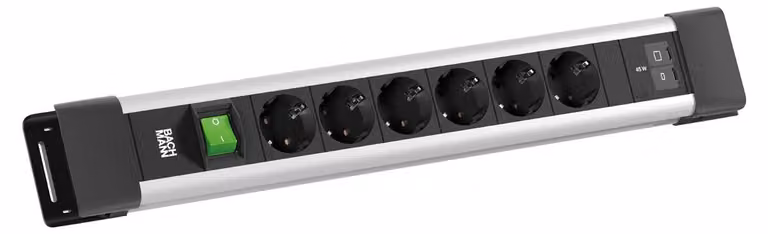 BACHMANN CONNECTUS 6xCEE7/3, 1 interruttore, 1 porta USB-C/C da 45 W, lunghezza 2,0 m, CEE7/7, grigio