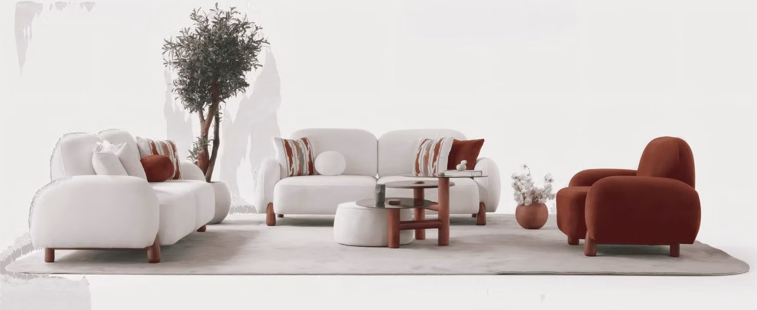 Wohnzimmer Set (Sofagarnitur 3+3+1) mit klaren Formen und angenehmer Haptik.